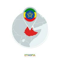 Ethiopia map and flag, vector map icon with highlighted Ethiopia