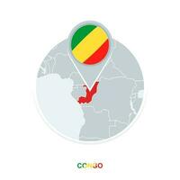 Congo map and flag, vector map icon with highlighted Congo