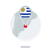 Uruguay map and flag, vector map icon with highlighted Uruguay