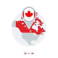 Canada map and flag, vector map icon with highlighted Canada