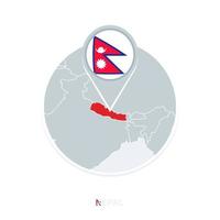 Nepal map and flag, vector map icon with highlighted Nepal