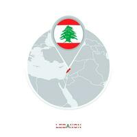 Lebanon map and flag, vector map icon with highlighted Lebanon