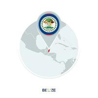 Belize map and flag, vector map icon with highlighted Belize