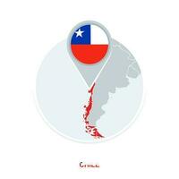 Chile map and flag, vector map icon with highlighted Chile