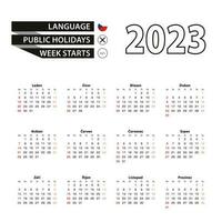 2023 calendario en checo idioma, semana empieza desde domingo. vector