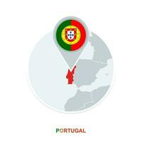 Portugal map and flag, vector map icon with highlighted Portugal