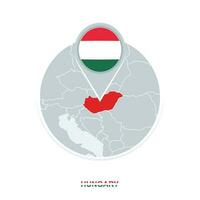 Hungary map and flag, vector map icon with highlighted Hungary