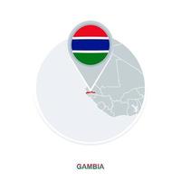 Gambia map and flag, vector map icon with highlighted Gambia