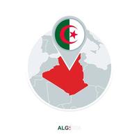 Algeria map and flag, vector map icon with highlighted Algeria