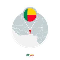 Benin map and flag, vector map icon with highlighted Benin