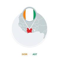 Ivory Coast map and flag, vector map icon with highlighted Ivory Coast