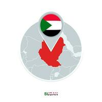 Sudan map and flag, vector map icon with highlighted Sudan
