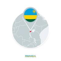 Rwanda map and flag, vector map icon with highlighted Rwanda