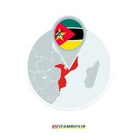 Mozambique map and flag, vector map icon with highlighted Mozambique