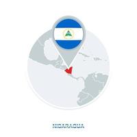 Nicaragua map and flag, vector map icon with highlighted Nicaragua