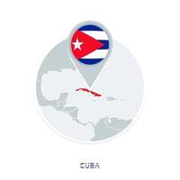 Cuba map and flag, vector map icon with highlighted Cuba