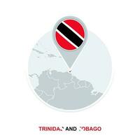 Trinidad and Tobago map and flag, vector map icon with highlighted Trinidad and Tobago