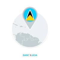 Saint Lucia map and flag, vector map icon with highlighted Saint Lucia