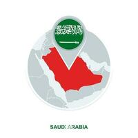 Saudi Arabia map and flag, vector map icon with highlighted Saudi Arabia