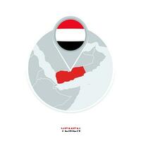 Yemen map and flag, vector map icon with highlighted Yemen