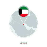 Kuwait map and flag, vector map icon with highlighted Kuwait