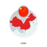 China map and flag, vector map icon with highlighted China