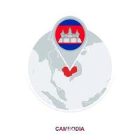 Cambodia map and flag, vector map icon with highlighted Cambodia