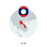 Laos map and flag, vector map icon with highlighted Laos