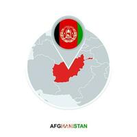 Afghanistan map and flag, vector map icon with highlighted Afghanistan