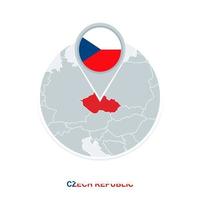 Czech Republicmap and flag, vector map icon with highlighted Czech Republic