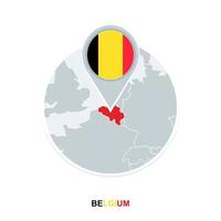 Belgium map and flag, vector map icon with highlighted Belgium