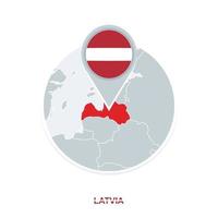 Latvia map and flag, vector map icon with highlighted Latvia