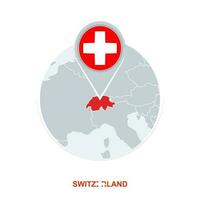 Switzerland map and flag, vector map icon with highlighted Switzerland