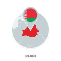 Belarus map and flag, vector map icon with highlighted Belarus