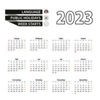 2023 calendario en serbio idioma, semana empieza desde domingo. vector