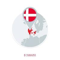 Denmark map and flag, vector map icon with highlighted Denmark