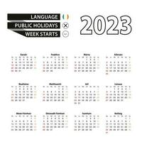 2023 calendar in Irish language, week starts from Sunday. vector