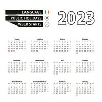 2023 calendario en irlandesa idioma, semana empieza desde domingo. vector