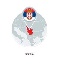 Serbia map and flag, vector map icon with highlighted Serbia