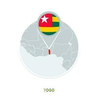 Togo map and flag, vector map icon with highlighted Togo