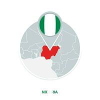 Nigeria map and flag, vector map icon with highlighted Nigeria