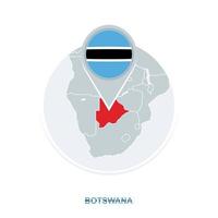 Botswana map and flag, vector map icon with highlighted Botswana