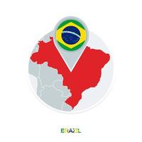 Brazil map and flag, vector map icon with highlighted Brazil