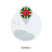 Dominica map and flag, vector map icon with highlighted Dominica