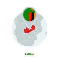 Zambia map and flag, vector map icon with highlighted Zambia