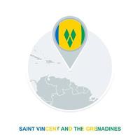 Saint Vincent and the Grenadines map and flag, vector map icon with highlighted Saint Vincent and the Grenadines