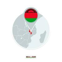 Malawi map and flag, vector map icon with highlighted Malawi