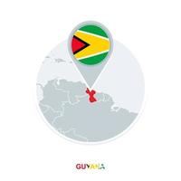 Guyana map and flag, vector map icon with highlighted Guyana