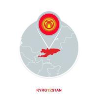 Kyrgyzstan map and flag, vector map icon with highlighted Kyrgyzstan