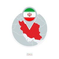 Iran map and flag, vector map icon with highlighted Iran